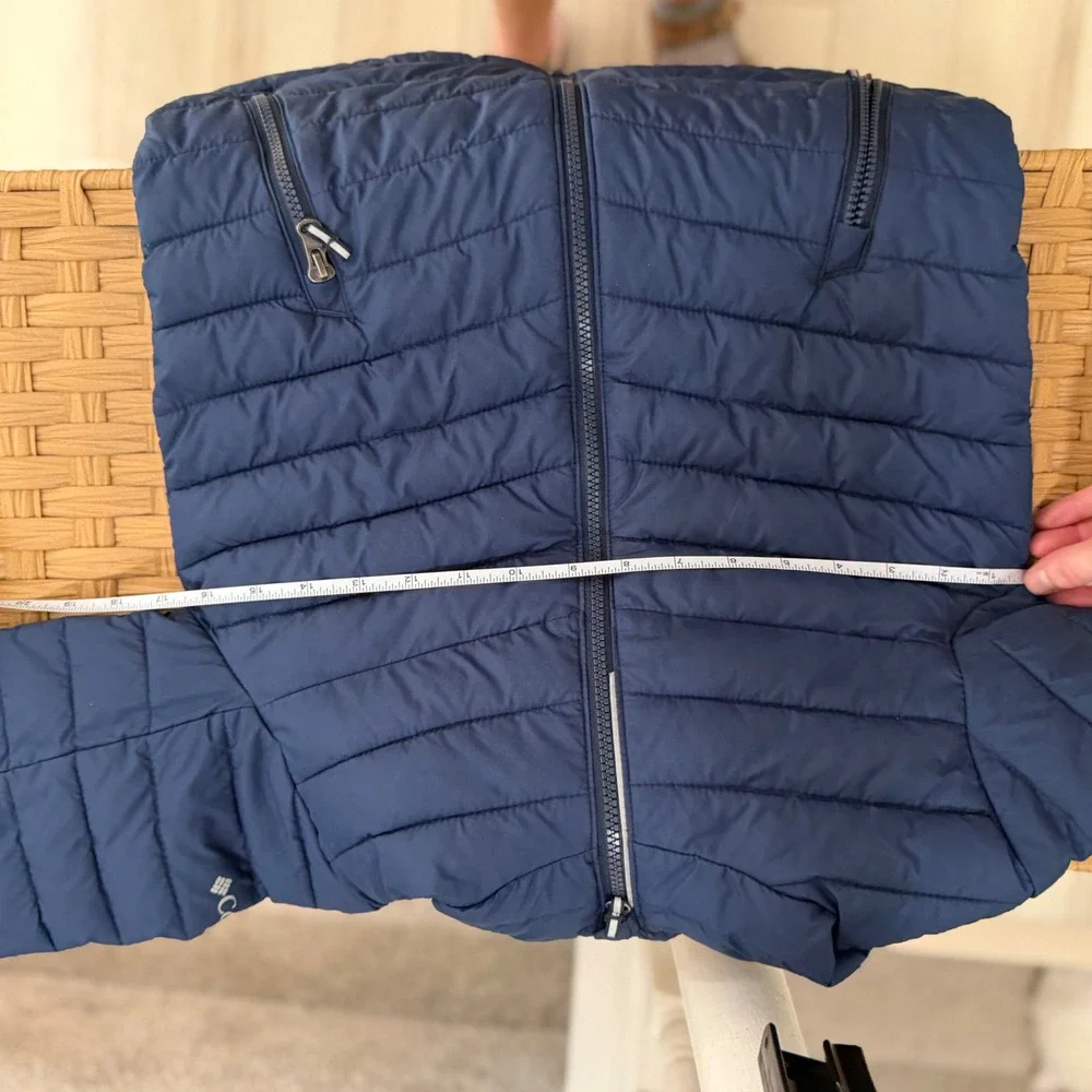 Columbia Kids Hooded Jacket Coat Navy Blue Puffer Omni-Heat Water Resistant